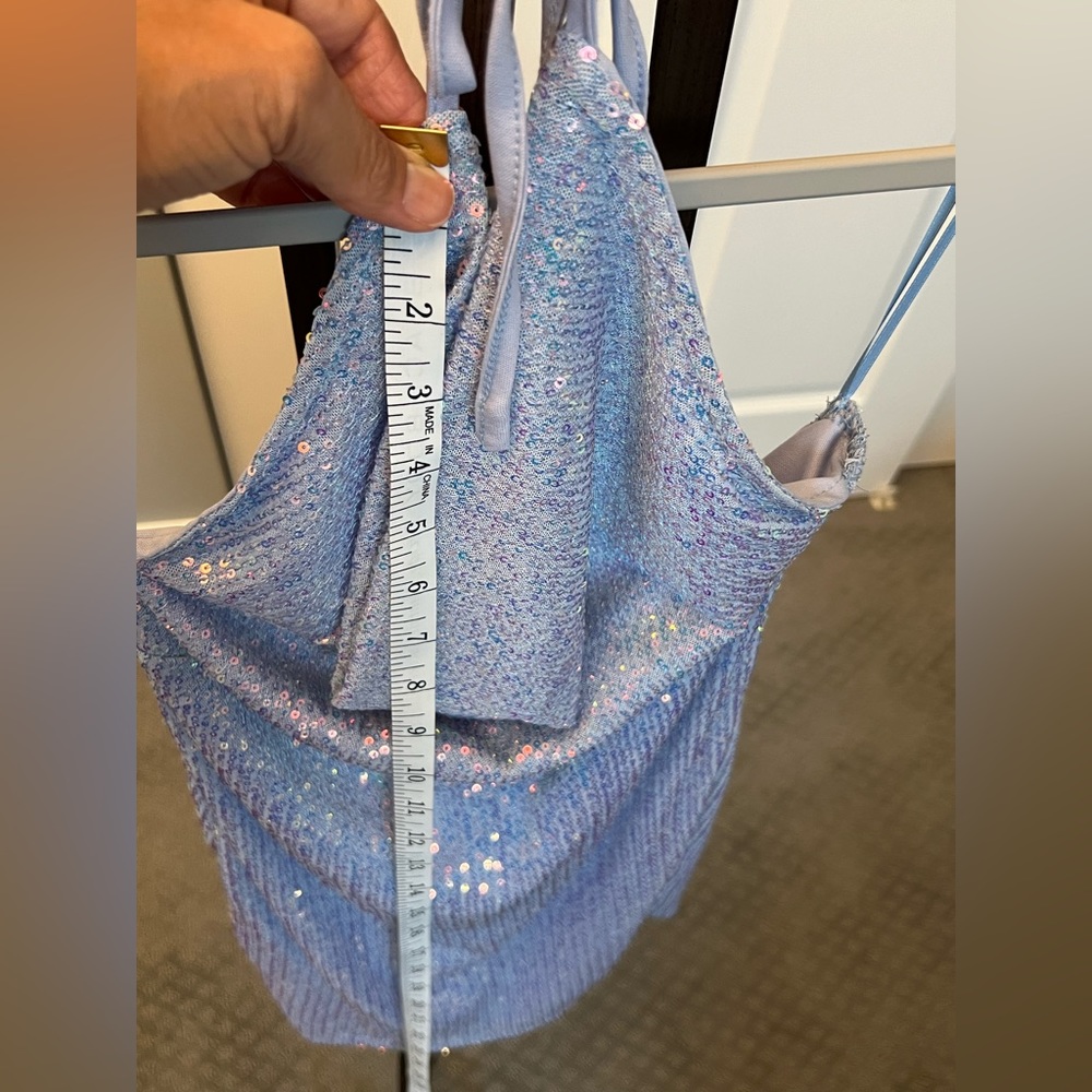 Light blue sequined halter top party dress by Thirty/Thirty LA -Sweet 16, Quince - Picture 6 of 7